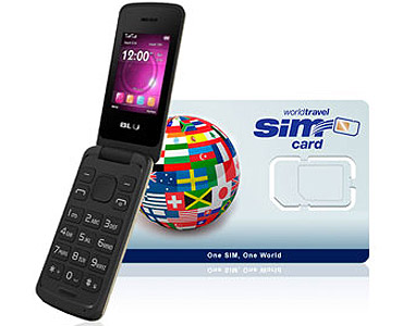 World Flip Phone FLEX 2G/3G & WorldTravelSIM card + Voice + Text